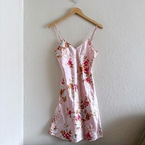 Vintage Pink Floral Satin Slip Dress Size S